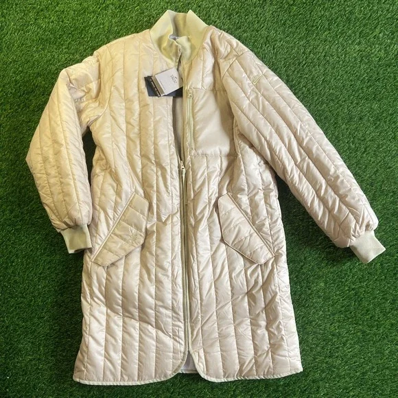 NWT Woman Nike Therma-FIT Tech Pack Long Puffer Jacket Gold Sz S Reg $200